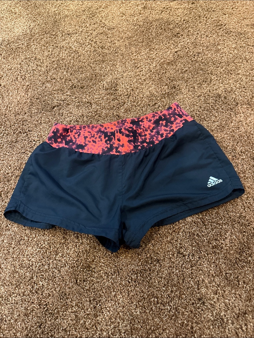 adidas Women’s Black Athletic Shorts with Pink Patterned Waistband